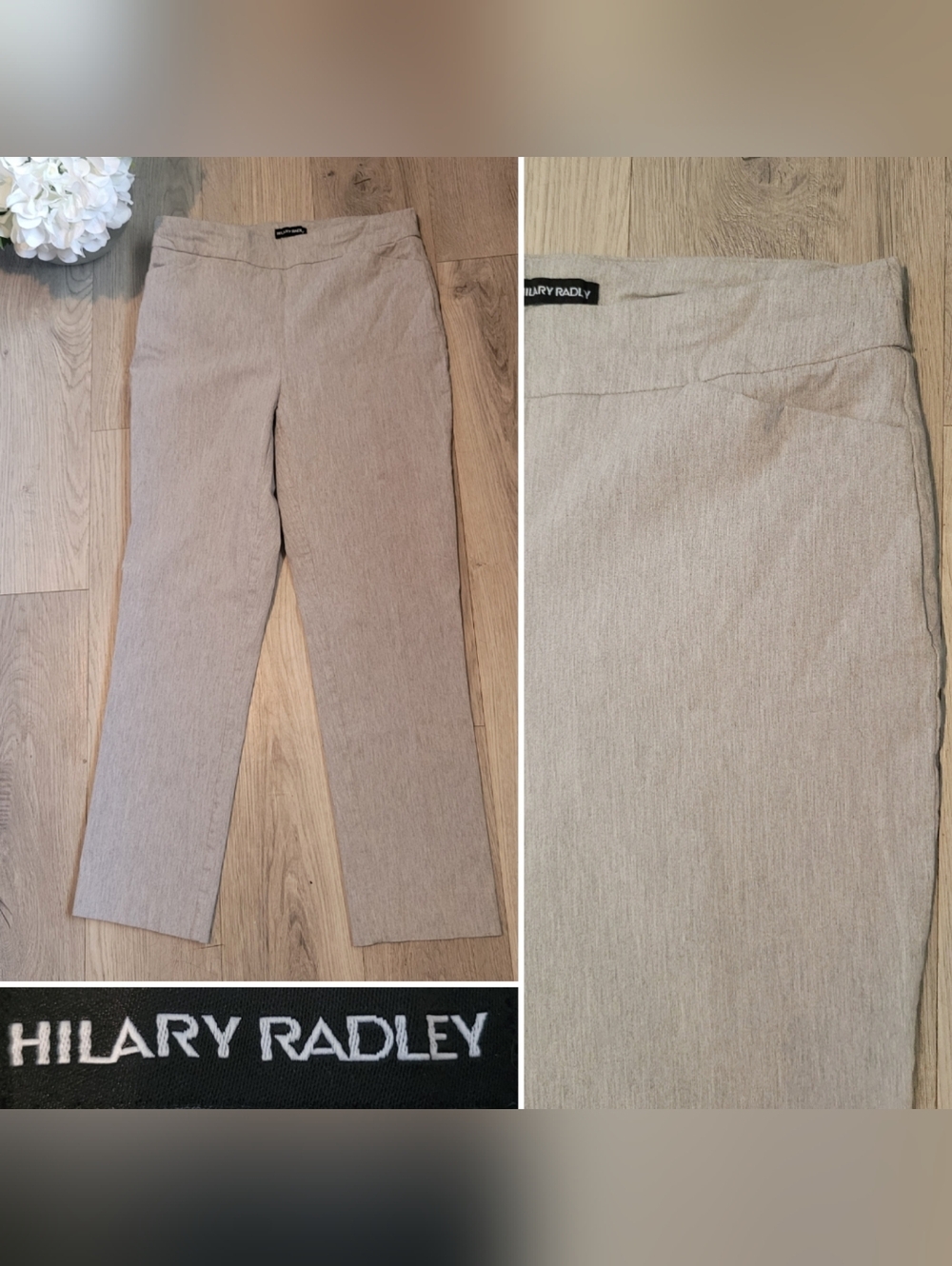 Hilary Radley Light Gray Cropped Straight Leg Trouser Pants, Women's Medium